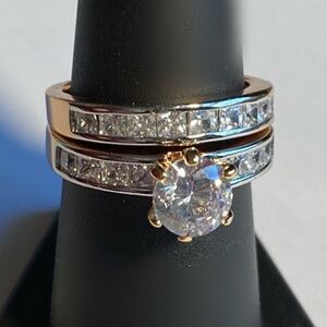 NEW 22K Gold Plated CZ Ring Set simulated diamonds bling ice